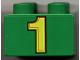 Part No: 3437pb006  Name: Duplo, Brick 2 x 2 with Number 1 Yellow Pattern