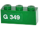 Part No: 3622pb051L  Name: Brick 1 x 3 with White 'G 349' Pattern Model Left Side (Sticker) - Set 70805