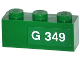Part No: 3622pb051R  Name: Brick 1 x 3 with White 'G 349' Pattern Model Right Side (Sticker) - Set 70805