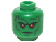 Part No: 3626cpb1228  Name: Minifigure, Head Alien with Red Eyes, Dark Bluish Gray Eye Shadow, Eyebrows, Cheek Lines, and Chin Dimple Pattern (Martian Manhunter) - Hollow Stud