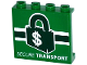 Part No: 60581pb045  Name: Panel 1 x 4 x 3 with Side Supports - Hollow Studs with 'SECURE TRANSPORT' and Dark Green Lock with '$' Dollar Sign Pattern (Sticker) - Set 76015