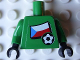 Part No: 973pb0779c01  Name: Torso Soccer Czech Goalie, Czech Flag Sticker Front, White Number Sticker Back Pattern (specify number in listing) / Green Arms / Black Hands