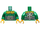 Part No: 973pb3533c01  Name: Torso Armor with Gold Shoulders, Large Silver Belt with Lime Highlights and Arm Attachments on Back Pattern / Green Arms / Bright Light Orange Hands