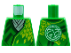 Part No: 973pb4555  Name: Torso Tunic White Scarf, Dark Green Trim, Lime Dragon Scales, Core Logo on Back Pattern