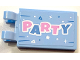 Part No: 30350bpb168  Name: Tile, Modified 2 x 3 with 2 Open O Clips with Medium Blue and Bright Pink 'PARTY' and White Stars, Triangles, Dots and Lines Pattern (Sticker) - Set 41453