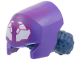 Part No: 112132pb01  Name: Minifigure, Hair Combo, Hair with Hat, 2 Space Buns with Molded Dark Purple Mask and Printed Magenta Webbing, White Cluster Eyes Pattern