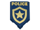 Part No: 22385pb250  Name: Tile, Modified 2 x 3 Pentagonal with Gold 'POLICE' and Star Badge Logo Pattern