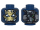Part No: 28621pb0176  Name: Minifigure, Head Alien Robot with Gold Fractured Face, White and Metallic Light Blue Jagged Eyes and Cheeks, Wires and Dark Bluish Gray Parts on Back Pattern - Vented Stud