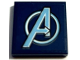 Part No: 3068pb2395  Name: Tile 2 x 2 with Metallic Light Blue Avengers Logo on Dark Blue Background Pattern (Sticker) - Set 76131