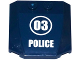 Part No: 45677pb087  Name: Wedge 4 x 4 x 2/3 Triple Curved with '03' in White Circle and 'POLICE' Pattern (Sticker) - Set 60069
