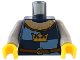 Part No: 973pb0451c01  Name: Torso Castle Fantasy Era Gold Crown and Reddish Brown Belt with Silver Buckle on Medium Blue and Dark Blue Quarters Pattern / Light Bluish Gray Arms / Yellow Hands