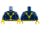 Part No: 973pb1416c01  Name: Torso Super Hero Costume with Yellow Circles, Belt, and Neck Pattern / Dark Blue Arms / Yellow Hands