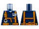 Part No: 973pb2991  Name: Torso Town Miners Dark Blue Shirt with Orange Suspender Straps with Radio and ID Badge Pattern