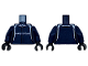 Part No: 973pb5704c01  Name: Torso Racing Suit with White 'SAFETY CAR' and Stripes Pattern / Dark Blue Arms / Black Hands