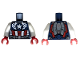 Part No: 973pb6043c01  Name: Torso Armor with White Star, Stripes and Abdomen with Red Panels, Dark Bluish Gray Belt with Pouches and Silver Buckle, Jet Pack on Back Pattern / White Arms / Red Hands