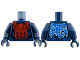 Part No: 973pb6491c01  Name: Torso Spider-Man Costume Large Red and Dark Red Spider, Black Muscles Outline, Blue Dots and Tattered Cape on Back Pattern / Dark Blue Arms / Dark Blue Hands