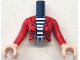 Part No: FTWpb383c01  Name: Torso Mini Doll Woman Red Jacket Open over White Striped Shirt, Dark Orange Belt with Buckle Pattern, Light Nougat Arms with Hands with Red Long Sleeves