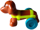 Part No: 100559pb01c01  Name: Dog, Friends, Dachshund with Neon Yellow Wheelchair Harness with Dark Turquoise Wheels (Pickle)