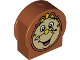Part No: 14222pb023  Name: Duplo, Brick 1 x 2 x 2 Round Top, Cut Away Sides with Tan Cogsworth Clock Face with Yellow Nose Pattern
