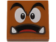 Part No: 3068pb2464  Name: Tile 2 x 2 with Black Eyebrows, Dark Brown and White Eyes Looking Straight, Surprised Open Mouth with Bottom Fangs and Red Tongue Pattern (Super Mario Goomba Face)