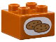 Part No: 3437pb128  Name: Duplo, Brick 2 x 2 with Medium Nougat and Reddish Brown Chocolate Chip Cookies in White Oval Pattern
