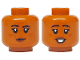 Part No: 3626pb3745  Name: Minifigure, Head Dual Sided Female Black Eyebrows and Eyelashes, Reddish Brown Freckles, Dark Brown Lips, Neutral / Open Mouth Smile with Teeth Pattern