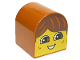 Part No: 3664pb20  Name: Duplo, Brick 2 x 2 x 2 Slope Curved Double with Yellow Boy Face, Dark Brown Hair, Open Mouth Smile with Teeth, Freckles Pattern