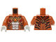 Part No: 973pb1921c01  Name: Torso Black Bare Chest with Tiger Stripes, Dark Red and Gold Armor with Straps and Fire Chi Emblem Pattern / Dark Orange Arms / White Hands