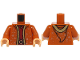 Part No: 973pb5772c01  Name: Torso Robe with Hood, Dark Tan Fur Lining, Copper Symbols and Dots, Dark Red Dress with Belt and Buckle Pattern / Dark Orange Arms / Medium Tan Hands