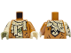 Part No: 973pb6224c01  Name: Torso Shirt Open with Black Splotches and Creases, Olive Green Stomach, Tattered Tan Wrappings with Gold Highlights Pattern / Dark Orange Arm Left / Tan Arm Right with Wrappings Pattern / Tan Hand Left / Olive Green Hand Right