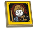 Part No: 11203pb114  Name: Tile, Modified 2 x 2 Inverted with Newt Scamander Minifigure Portrait with Wand and Niffler in Bright Light Orange Frame Pattern (Sticker) - Set 76412