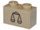 Part No: 3004pb345  Name: Brick 1 x 2 with Black and Medium Nougat Court Scales of Justice Pattern (Sticker) - Set 76271