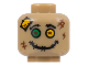 Part No: 3626pb3098  Name: Minifigure, Head Scarecrow Dark Brown Stitched Eyebrows and Mouth, Green and Yellow Eyes, Patch, Reddish Brown Scuff Marks Pattern (BAM)