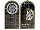 Part No: 65066pb10  Name: Glass for Door Frame 1 x 6 x 7 Arched with Notches and Rounded Pillars with Dark Bluish Gray Lattice, White Clock, Black Numbers and Gold Hands Pattern on Both Sides (Stickers) - Set 76415