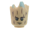 Part No: 96454pb01  Name: Minifigure, Head, Modified Groot with Dark Brown Tree Bark, Sand Green Moss, Black Eyes with White Pupils, Lopsided Grin Pattern