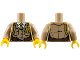 Part No: 973pb0986c01  Name: Torso Jacket with Pockets, Gold Badge and Braid, Olive Green Tie Pattern / Dark Tan Arms / Yellow Hands