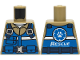 Part No: 973pb4353  Name: Torso Blue Vest with Pockets, White Stripe, Dark Blue Belt with Buckle, Wildlife Rescue Logo on Back Pattern