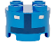 Part No: 17485pb017  Name: Brick, Round 2 x 2 with Pin Holes with Two White Rectangles and Dark Blue Inverted T-Shape Pattern (Super Mario Blue Toad Pit Crew Torso)
