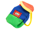 Part No: 22528  Name: Duplo, Doll Cloth Backpack with Bright Green Bottom, Red Top, Yellow Straps, and LEGO Logo