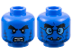 Part No: 28621pb0147  Name: Minifigure, Head Dual Sided Alien Black Bushy Eyebrows, Dark Blue Fur, White Lower Fangs, Open Mouth Scowl with Teeth Parted / Grin with Glasses Pattern - Vented Stud