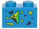 Part No: 3004pb193  Name: Brick 1 x 2 with Black, Green, and Lime Splotches and Triangle Pointing Left Pattern (Sticker) - Set 70839