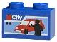 Part No: 3004pb222  Name: Brick 1 x 2 with LEGO City Set Box Art, Red Car and Black Minifigure Silhouette Pattern (Sticker) - Sets 40145 / 40305 and Gear 40359