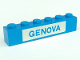 Part No: 3009pb019  Name: Brick 1 x 6 with Blue in White 'GENOVA' Pattern