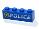 Part No: 3010pb369  Name: Brick 1 x 4 with Bright Light Blue and White 'POLICE' and Gold Star Badge Pattern (Sticker) - Set 60246
