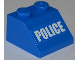 Part No: 3039pb070  Name: Slope 45 2 X 2 with White 'POLICE' Bold Narrow Font on Blue Background Pattern (Sticker) - Set 4205