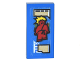 Part No: 3069pb0611  Name: Tile 1 x 2 with Trainer Card with Red Minifigure with Yellow Spiked Hair and Gold Text Boxes Pattern (Sticker) - Set 70620