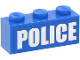 Part No: 3622pb040  Name: Brick 1 x 3 with White 'POLICE' Bold Narrow Large Font on Blue Background Pattern (Sticker) - Set 4440
