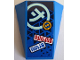 Part No: 47753pb127  Name: Wedge 4 x 4 Triple Curved No Studs with Red 'ninjago', Blue 'ninja', Light Aqua Ninjago Logogram Letter J in Circle, Dark Blue Triangles and Jay Head Pattern (Sticker) - Set 71709