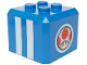 Part No: 66855pb09  Name: Brick, Modified Cube, 4 Studs on Top with White Stripes and Super Mario Toad Head Logo on Circle Pattern on All Sides (Super Mario Toad / Blue Toad Pit Crew Cap)