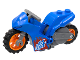 Part No: 75533pb04c01  Name: Stuntz Flywheel Motorcycle with Dark Bluish Gray Frame and Handlebars, Orange Wheels, and White 'RR' on Red and Blue Flame Pattern